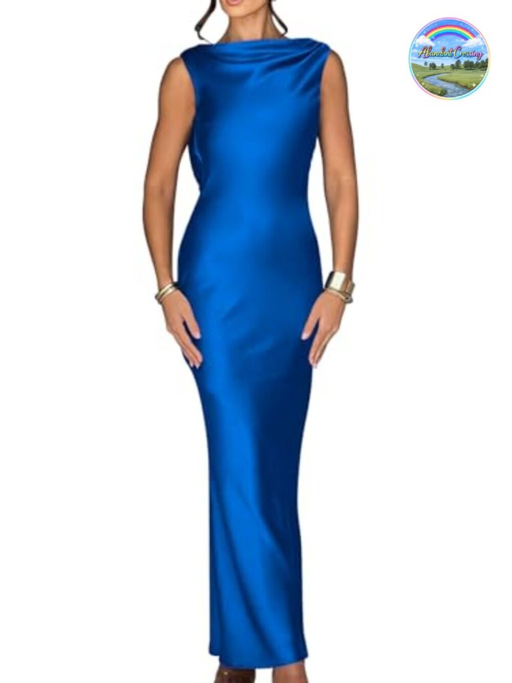 Satin Maxi Dress Sleeveless High Neck Tie Formal Wedding Party